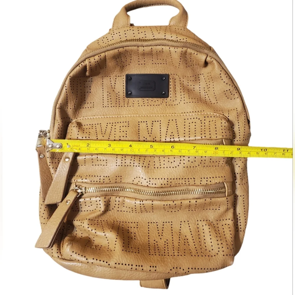 Steve Madden Taupe Camel Brown Perforated Logo Mini Backpack‎